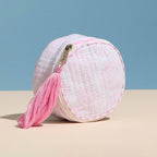 Shell Pattern Quilted Tassel Portable Round Mini Jewelry Box