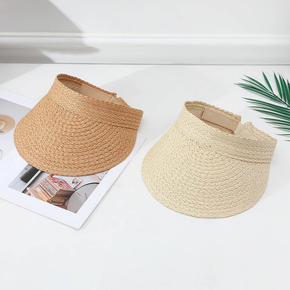Straw Woven Wide Brim Adjustable Sun Visor Hat