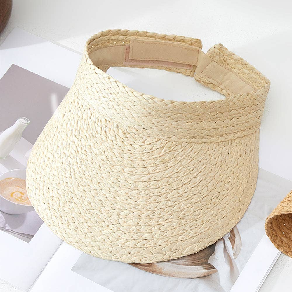 Straw Woven Wide Brim Adjustable Sun Visor Hat