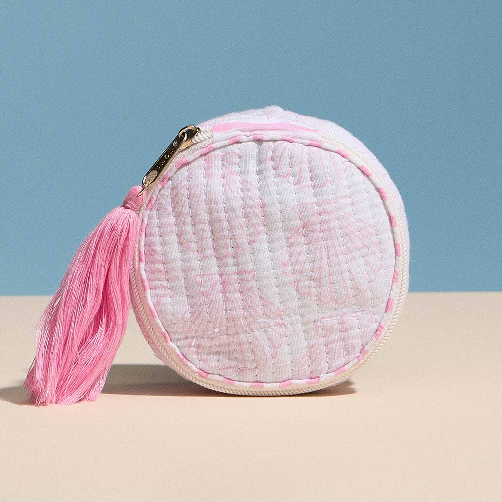 Shell Pattern Quilted Tassel Portable Round Mini Jewelry Box