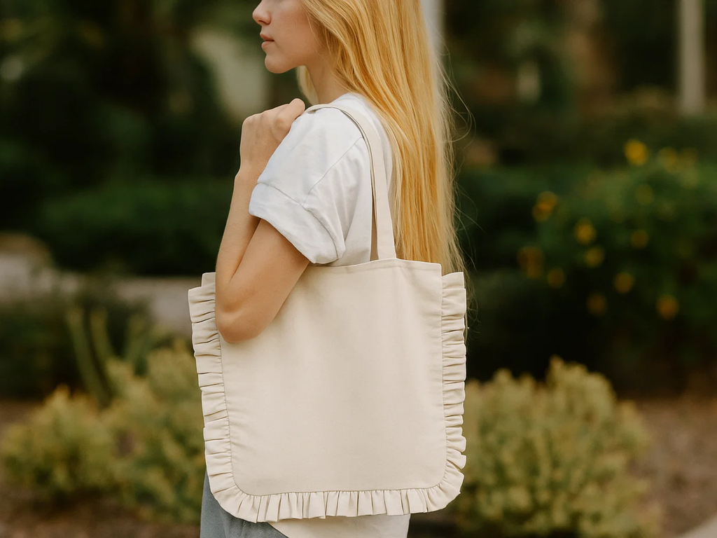 Canvas Ruffle Tote | Canvas Tote Bag | Unbranded Canvas Tote