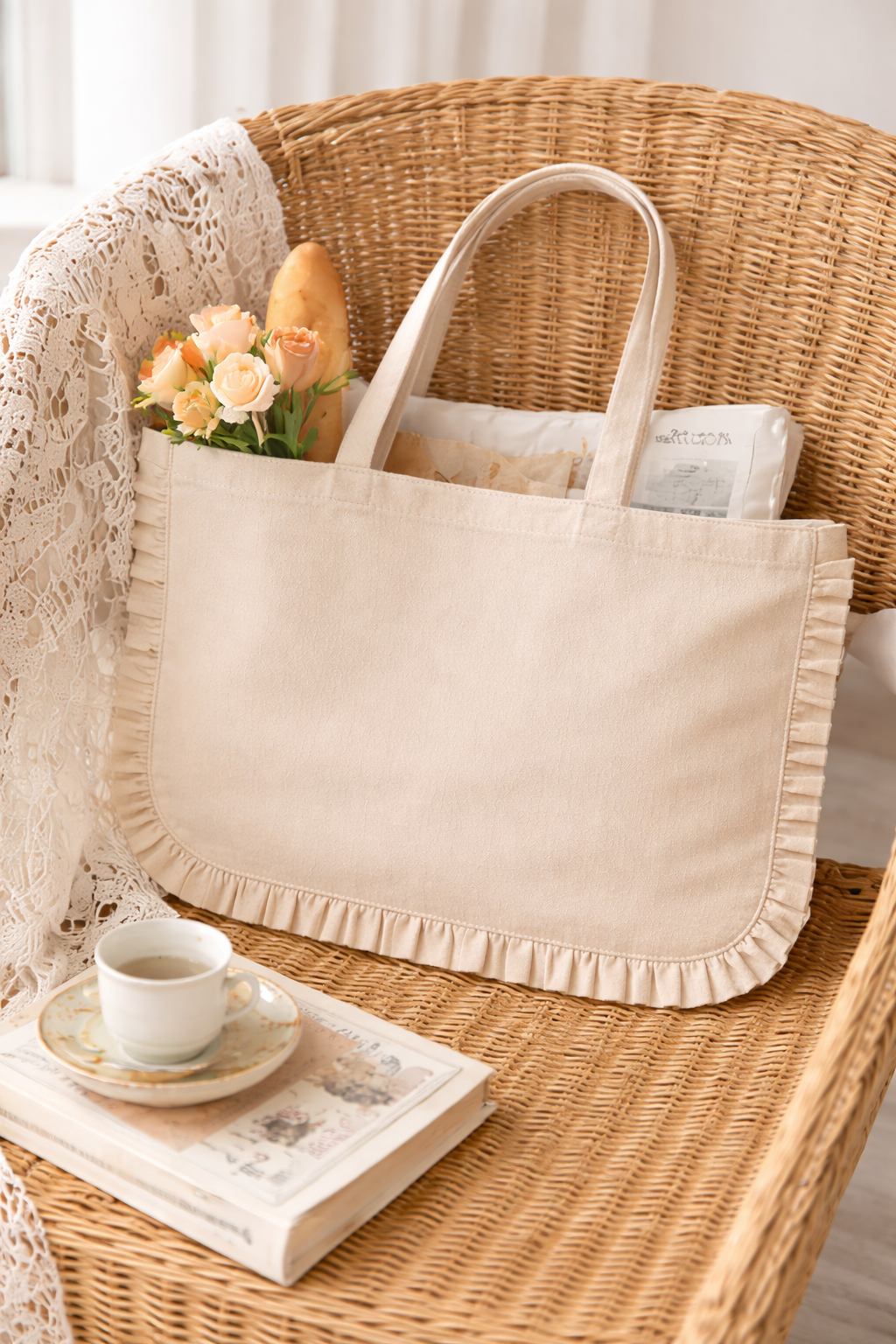 Canvas Ruffle Tote | Canvas Tote Bag | Unbranded Canvas Tote