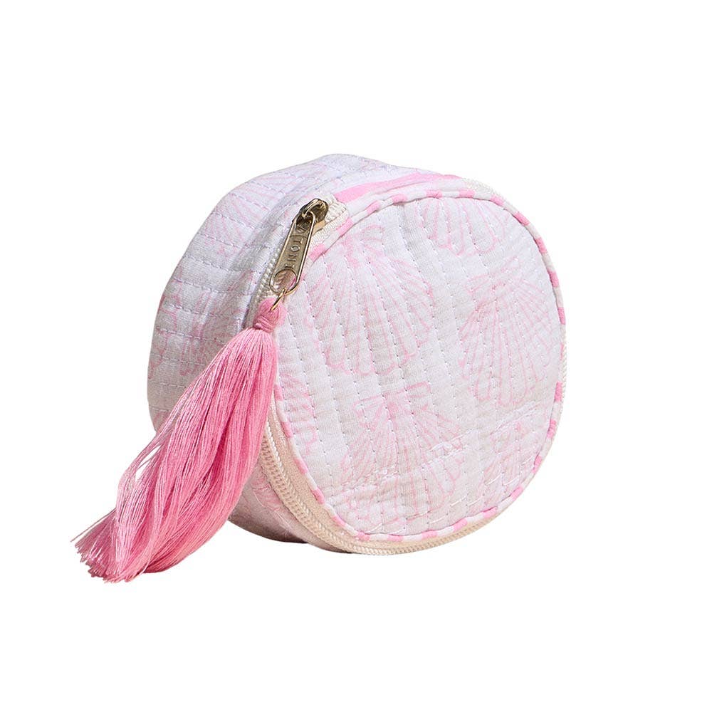 Shell Pattern Quilted Tassel Portable Round Mini Jewelry Box