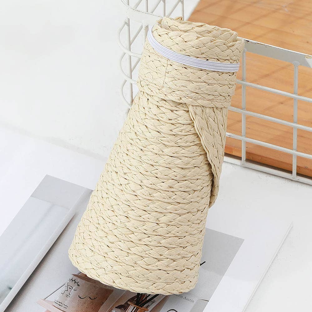Straw Woven Wide Brim Adjustable Sun Visor Hat