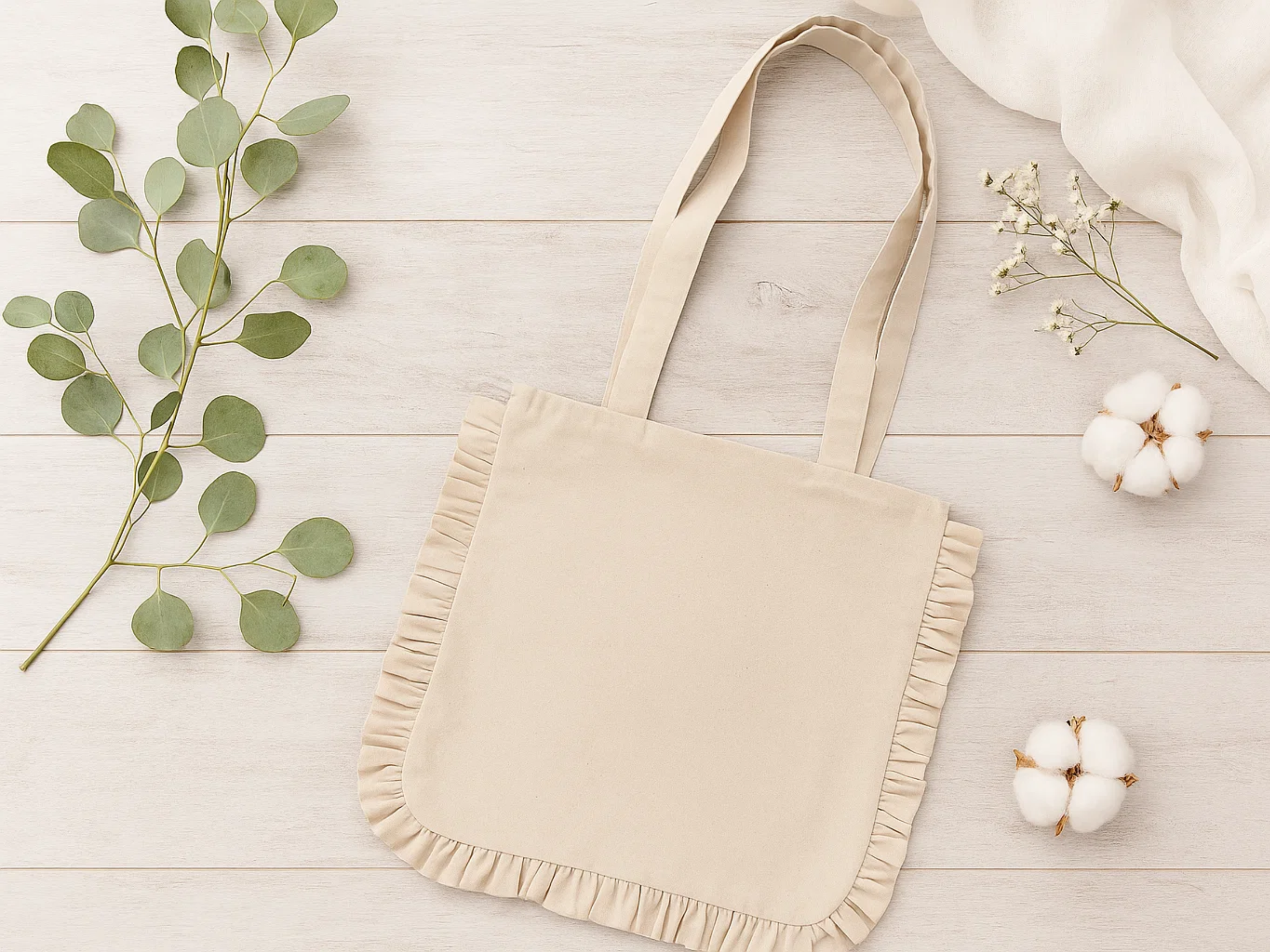 Canvas Ruffle Tote | Canvas Tote Bag | Unbranded Canvas Tote
