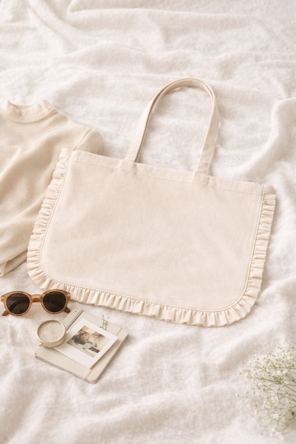 Canvas Ruffle Tote | Canvas Tote Bag | Unbranded Canvas Tote