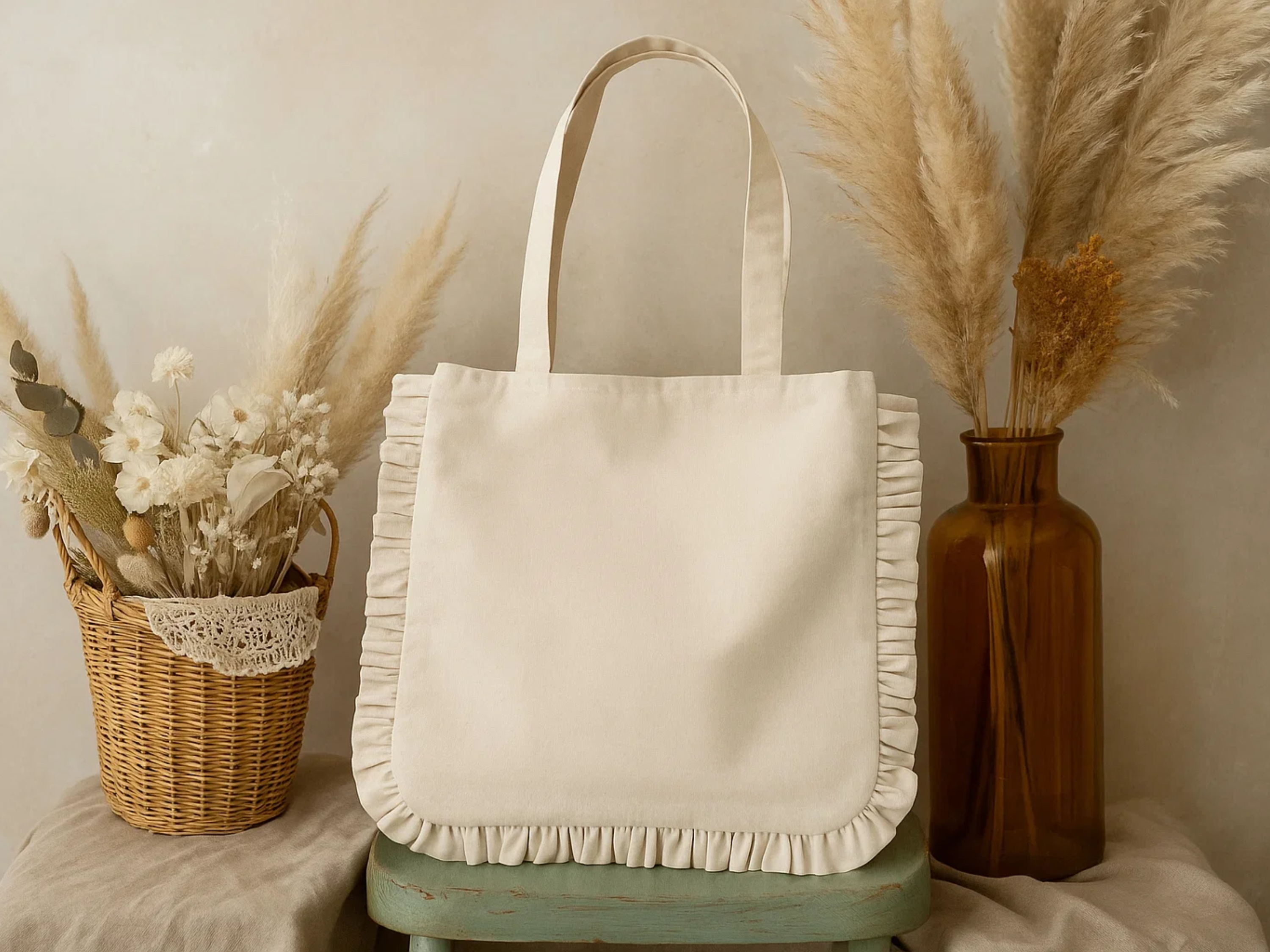 Canvas Ruffle Tote | Canvas Tote Bag | Unbranded Canvas Tote