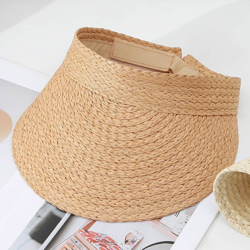 Straw Woven Wide Brim Adjustable Sun Visor Hat