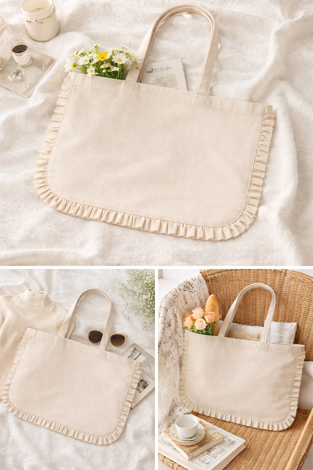 Canvas Ruffle Tote | Canvas Tote Bag | Unbranded Canvas Tote